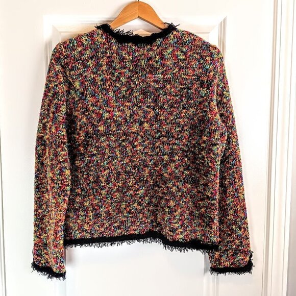 Christina Rotelli Multicolor Woven Knit Fringed Cardigan Sweater - Picture 2 of 5
